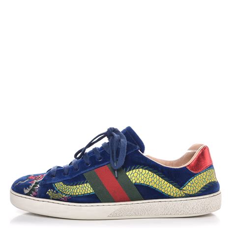 gucci dragon sneakers white|Gucci blue velvet dragon shoes.